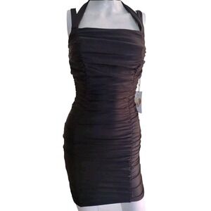 Iris Dress Women S Black Sleeveless‎ Bodycon Ruched Halter Neck Night Out Party